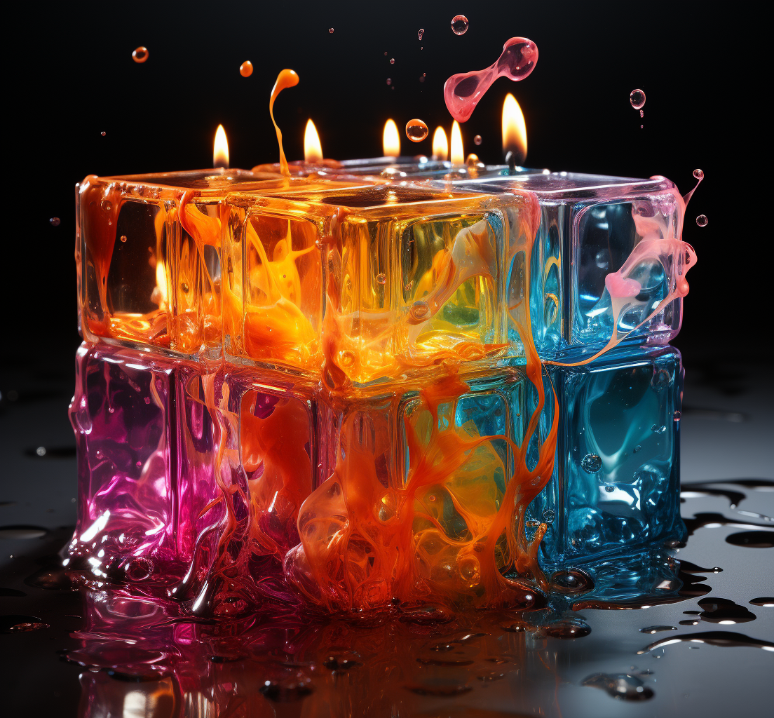 Colorful liquid mercure paint cubes