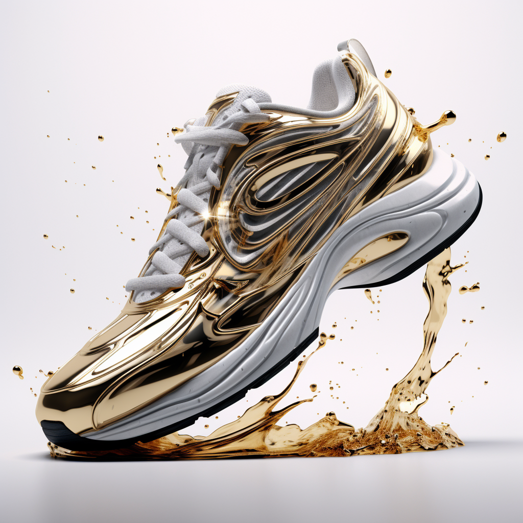 Liquid Metal Y2K Nike Swoosh on white background