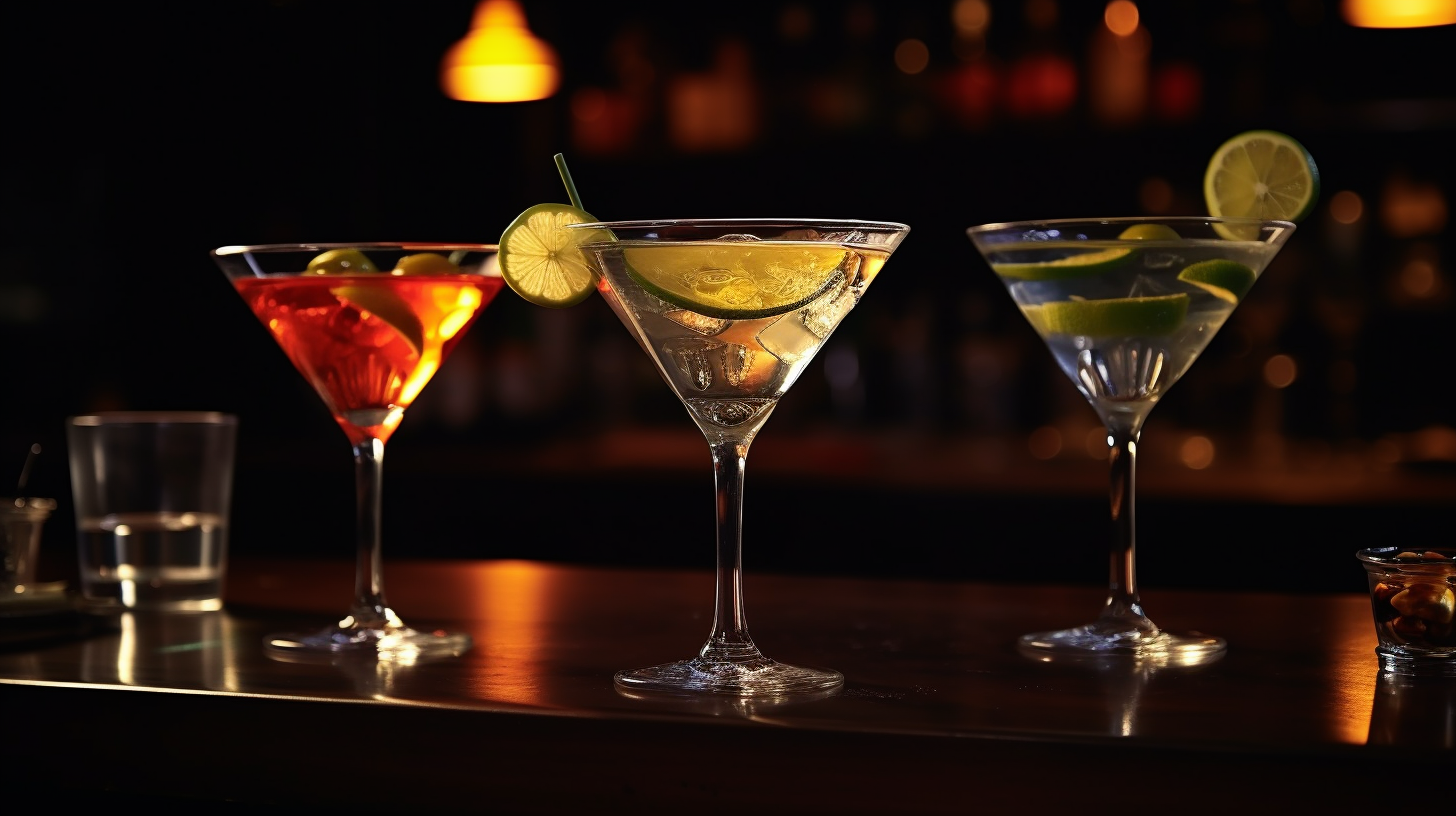 Assorted Liquors in Glasses on Bar Table