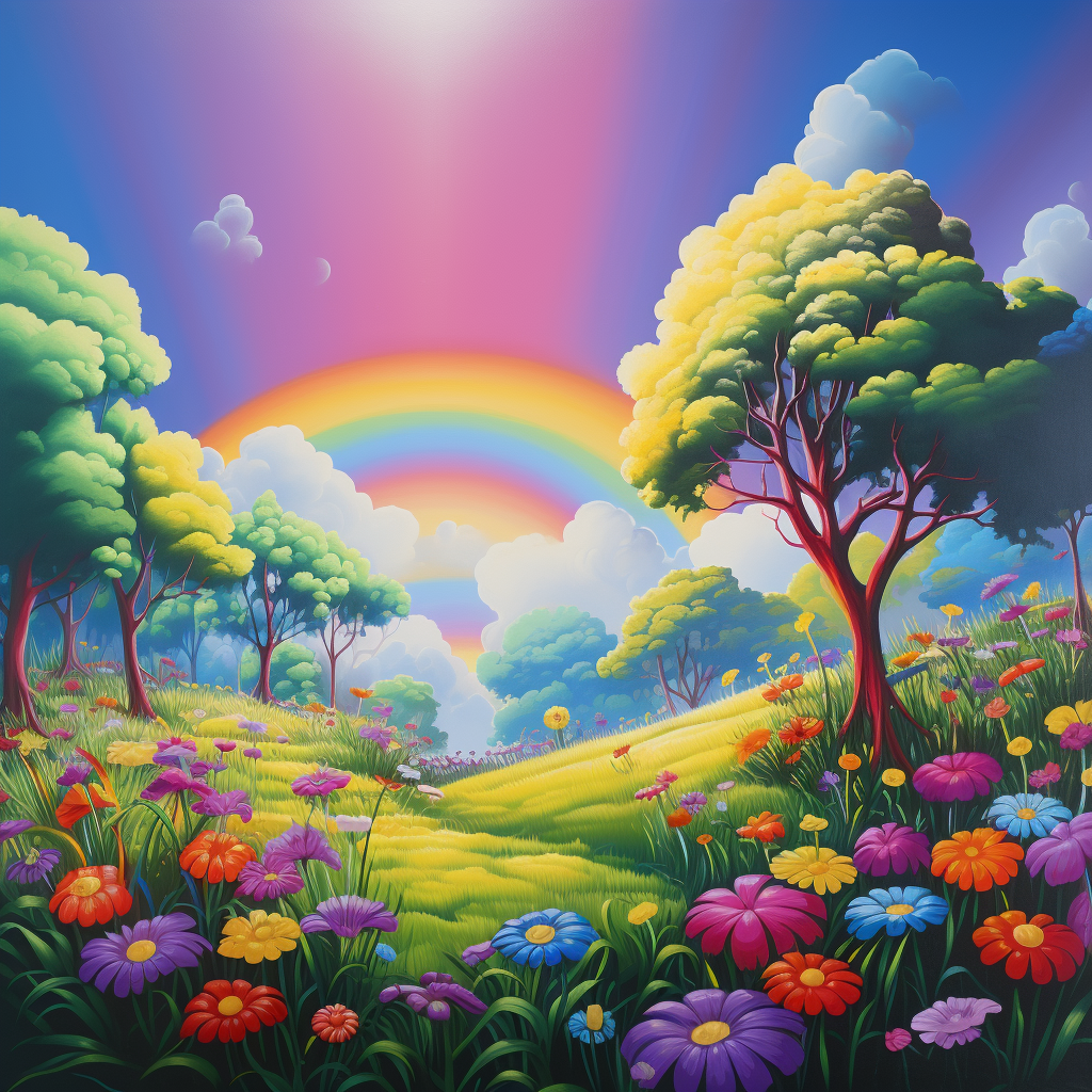 Colorful Lisa Frank Airbrush Meadow with Trees