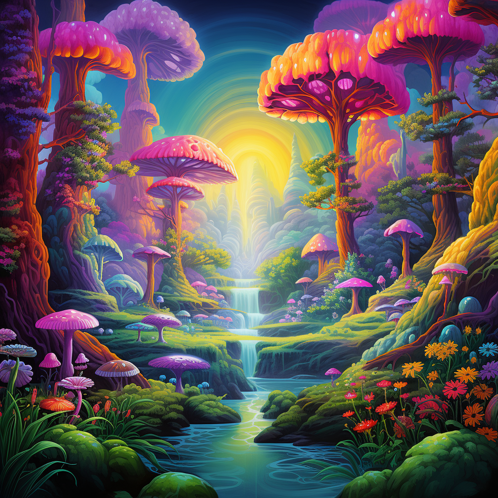 Colorful forest with Lisa Frank airbrush style