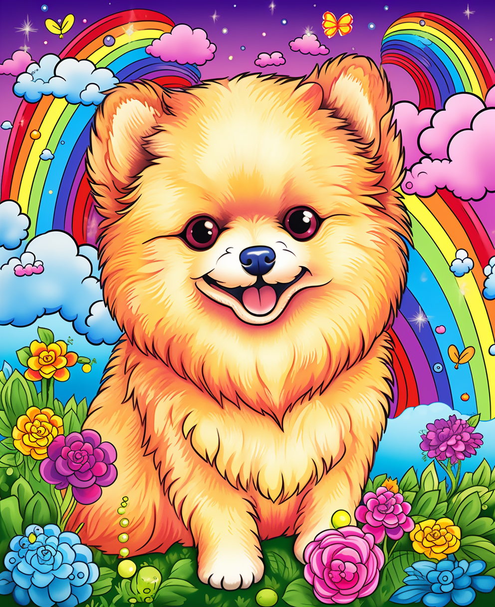 Colorful Lisa Frank Rainbow Pomeranian Coloring Page