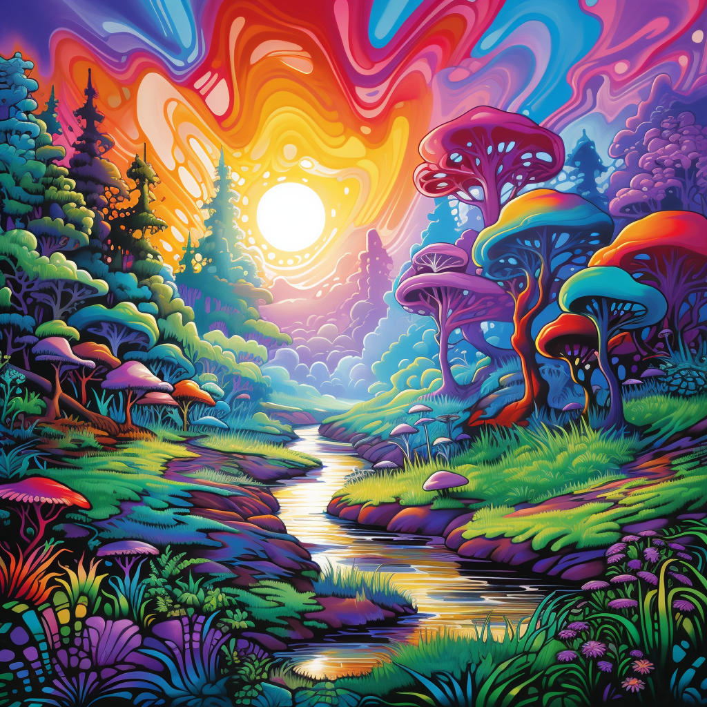 Lisa Frank style vibrant forest background