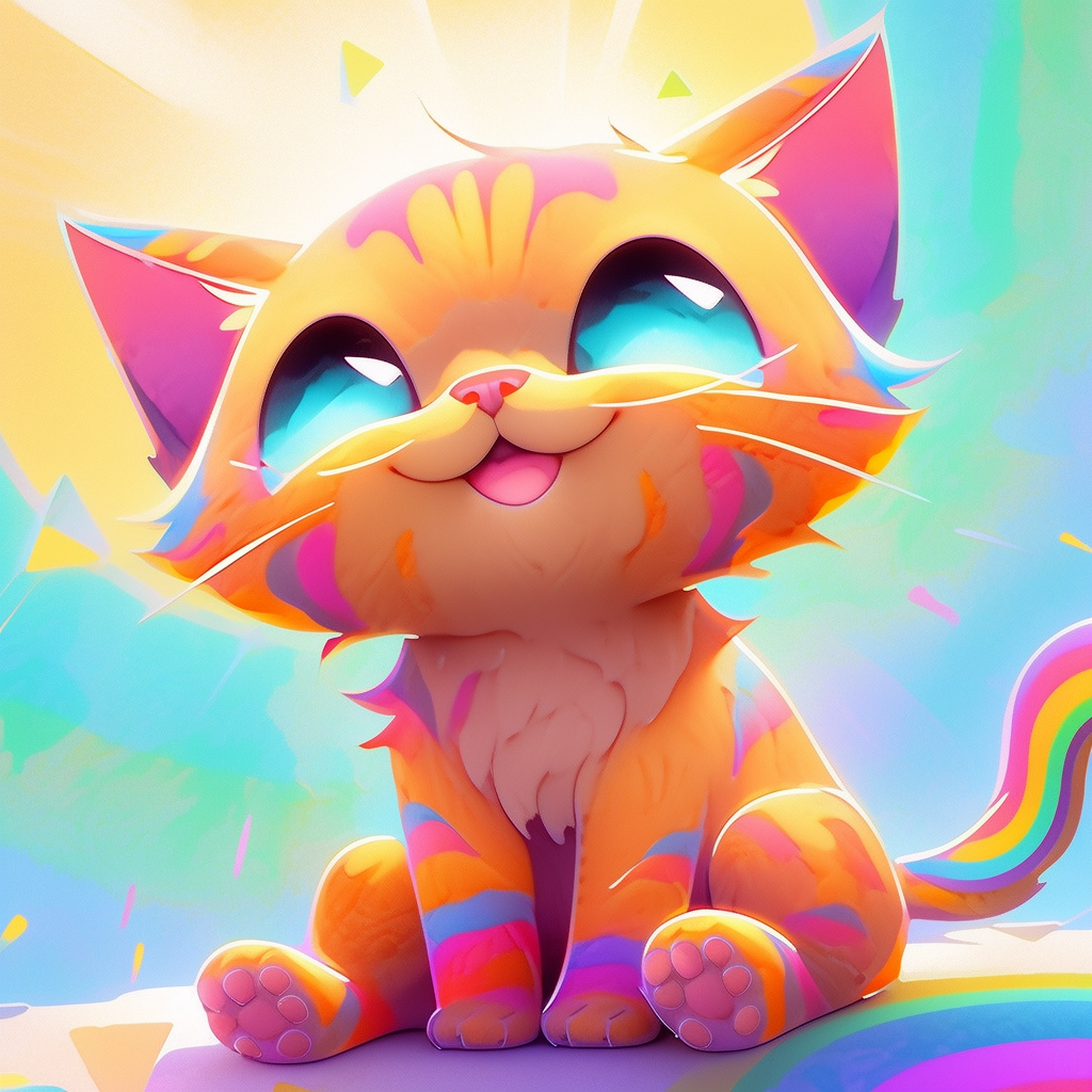 Cute Lisa Frank Inspired Kitten Illustration