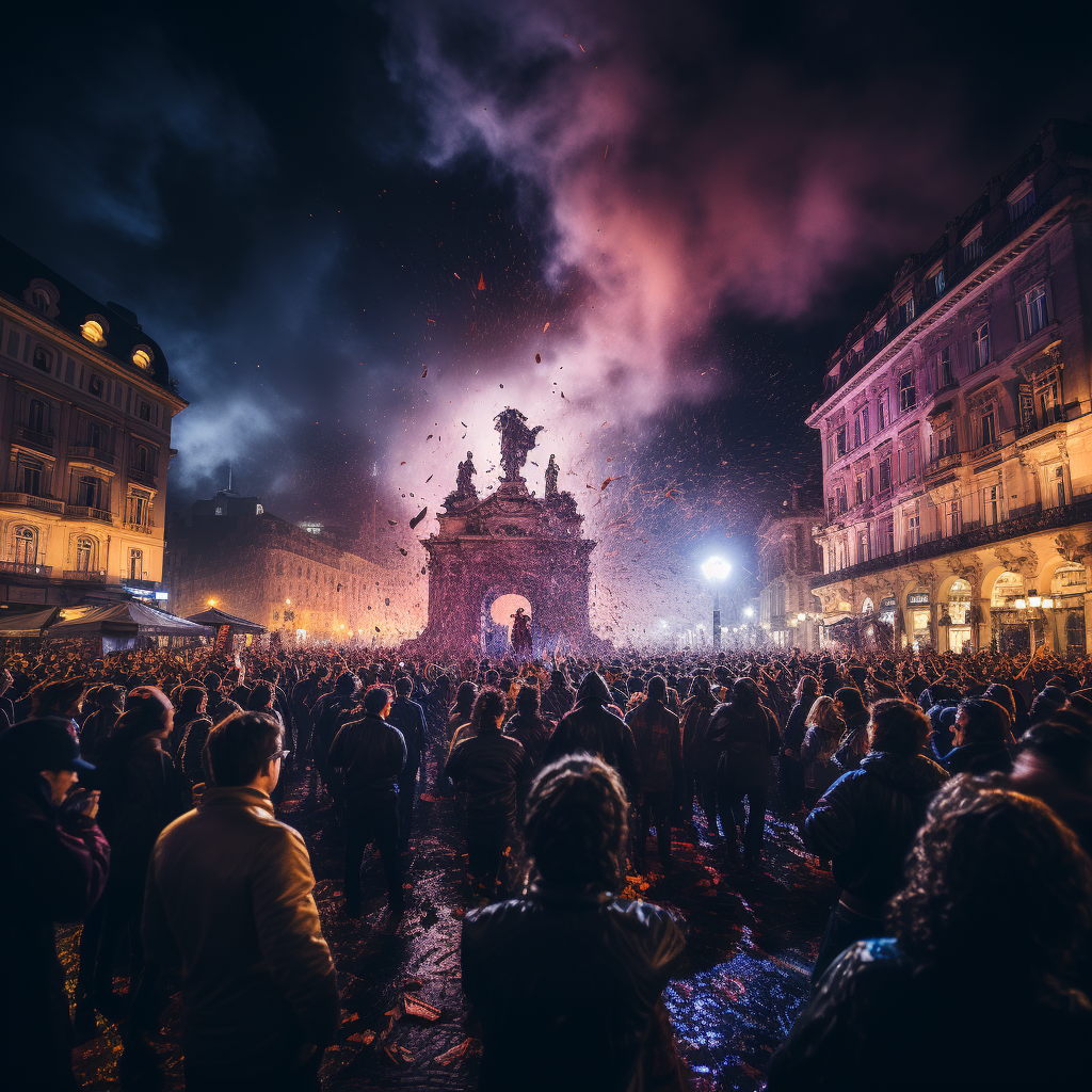 Colorful New Year Celebration in Lisbon