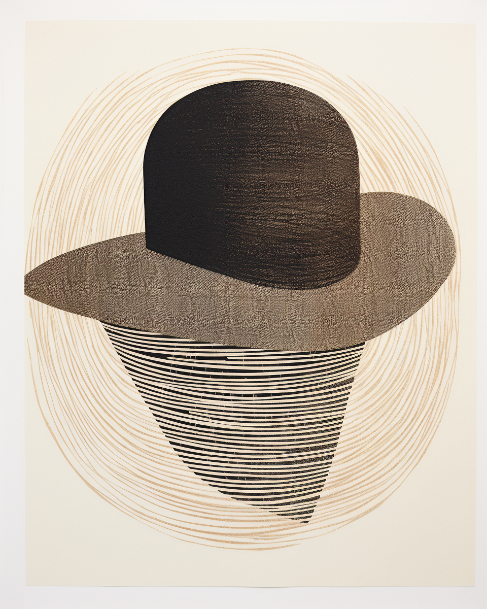 Minimalistic straw hat in lithographic artwork  ?