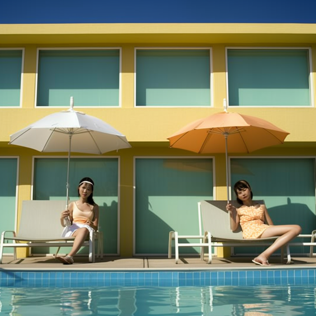 Group of women sunbathing by hotel pool