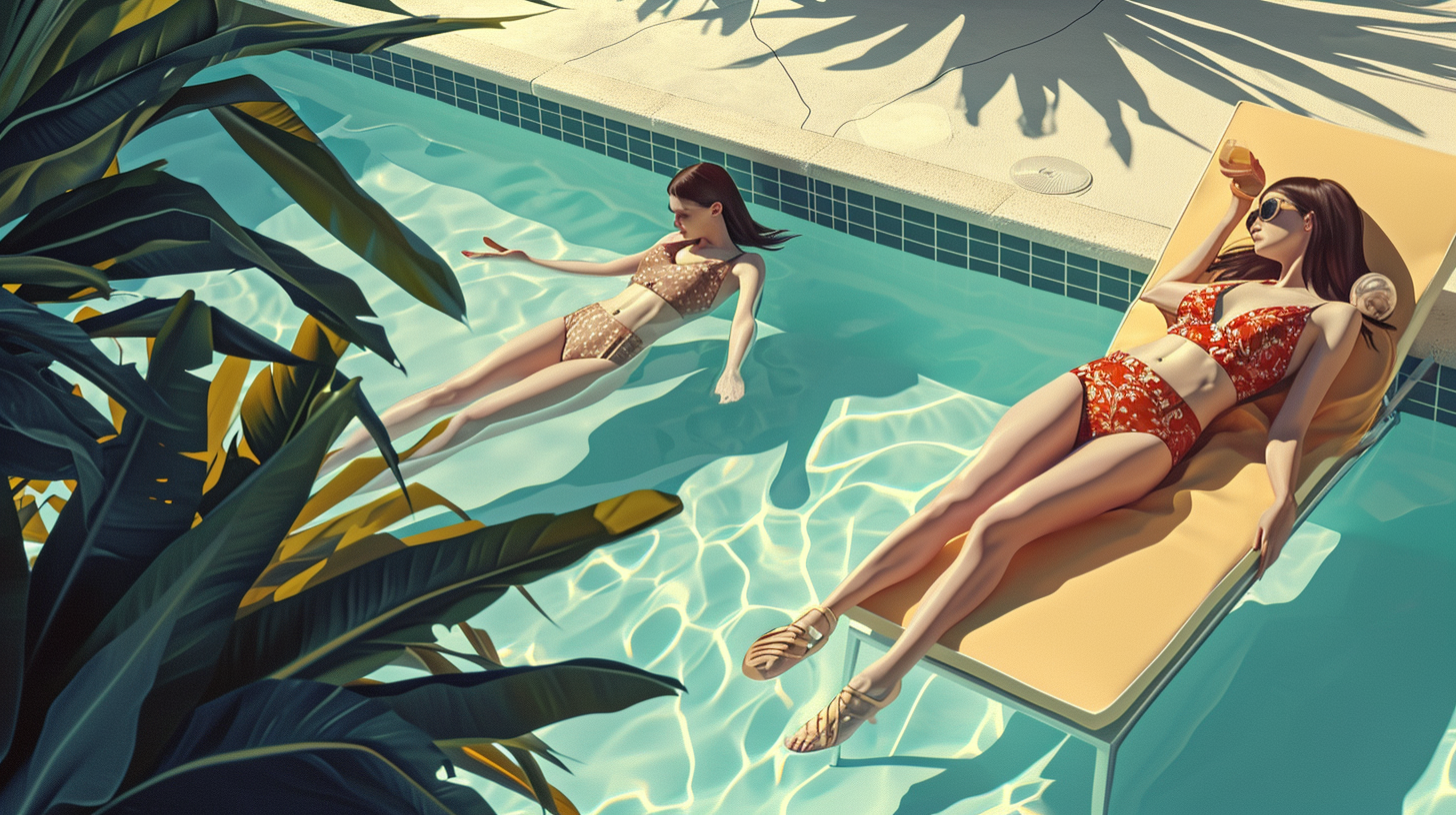 Group of women sunbathing by hotel pool