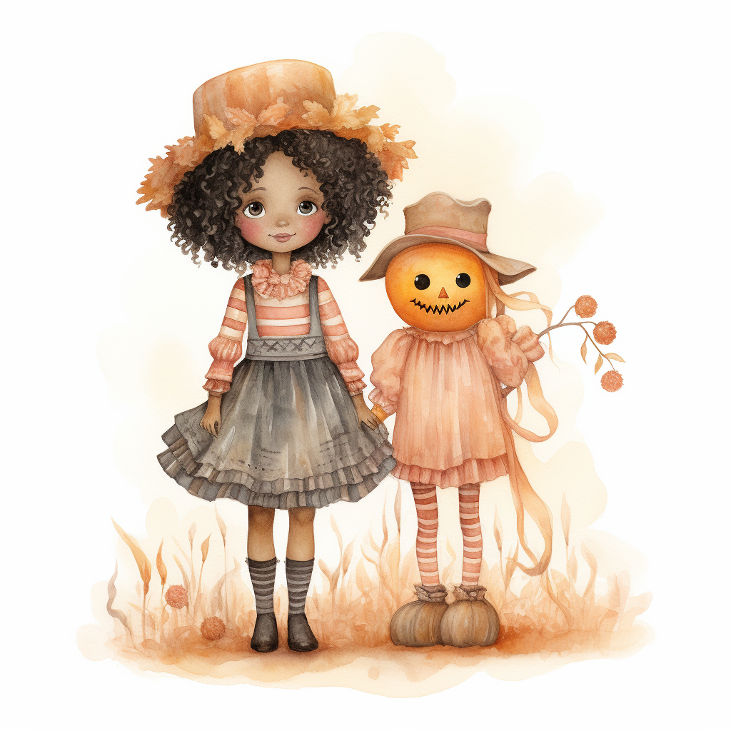 Rococo style little black girl scarecrow