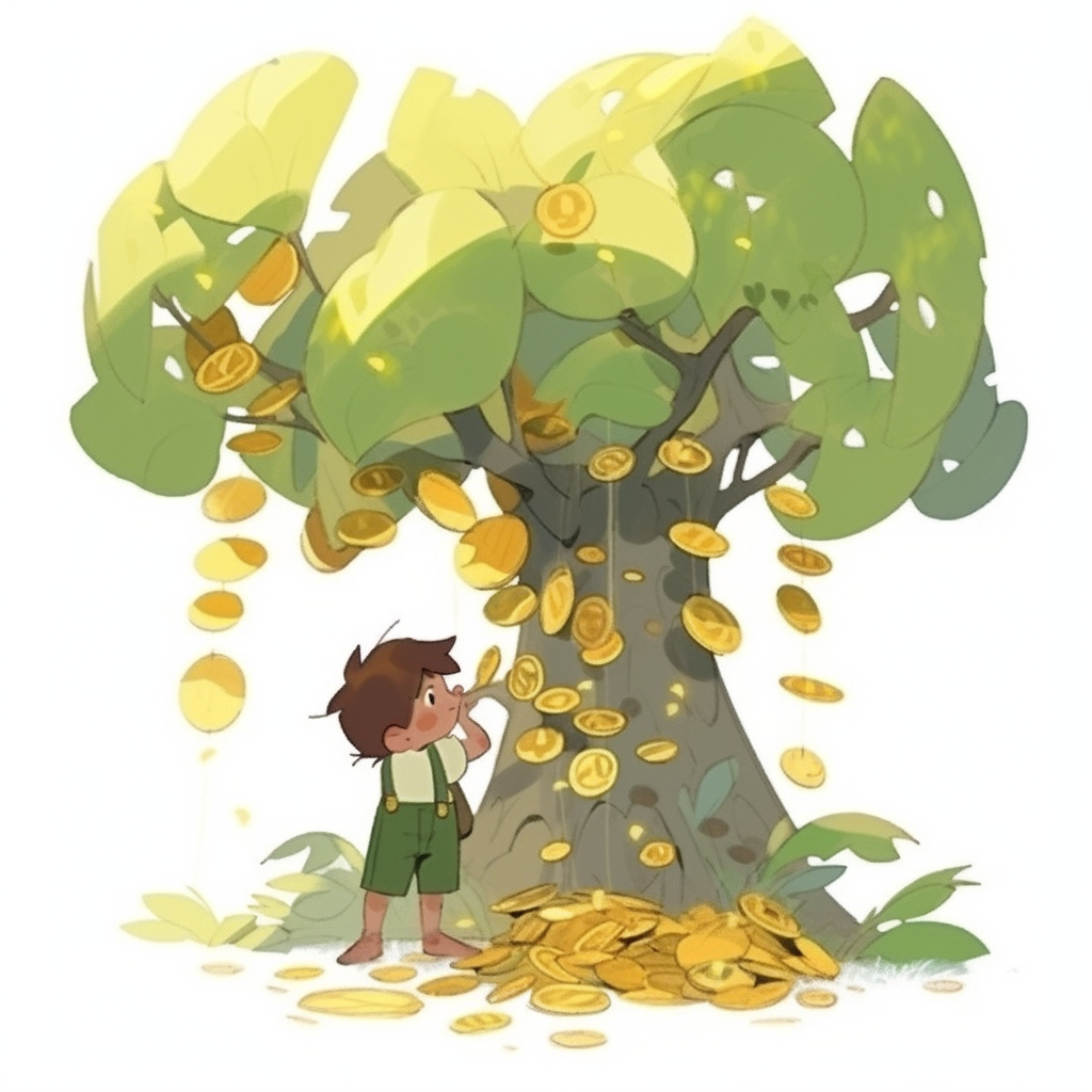 Little boy picking gold coins