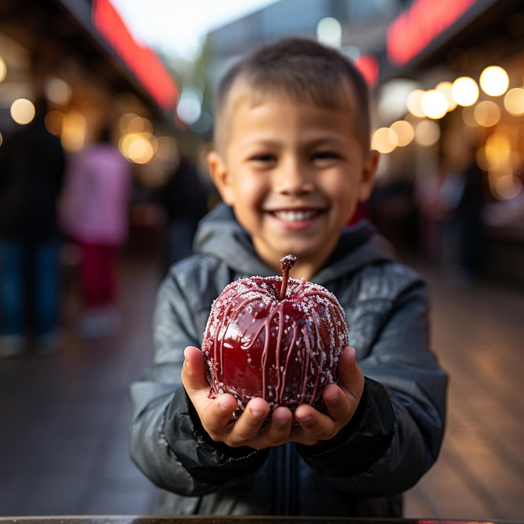 Little boy enjoying a candy apple