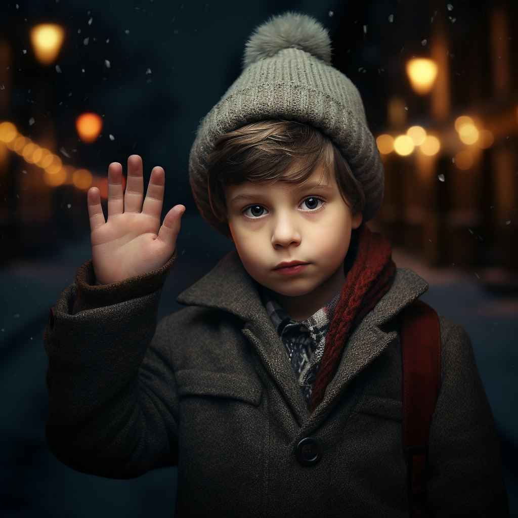 Little boy waving goodbye to the old year