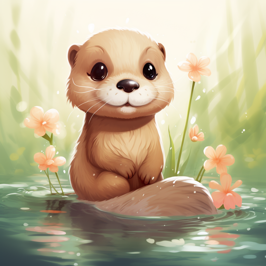 Little cute otter in kawaii style