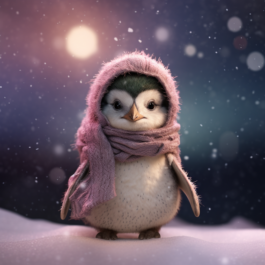 Cute female penguin wearing a pink green scarf