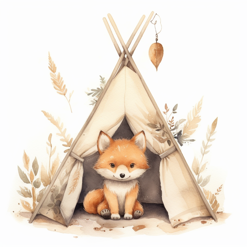 Cute fox in watercolor tipi