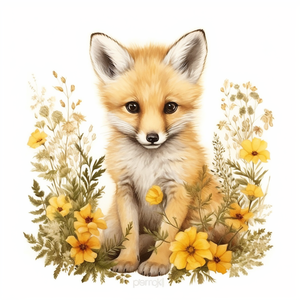 Cute baby fox on white background