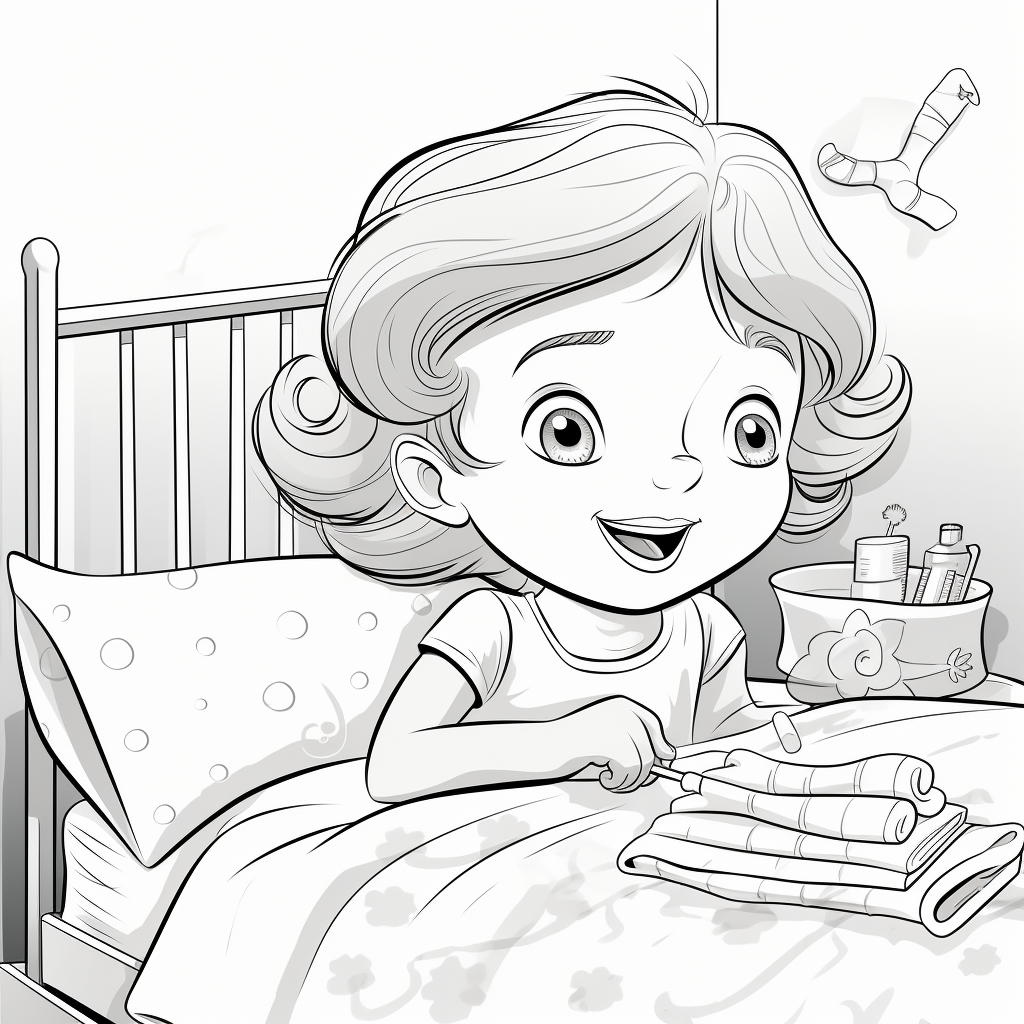 Coloring page of a little girl brushing her teeth