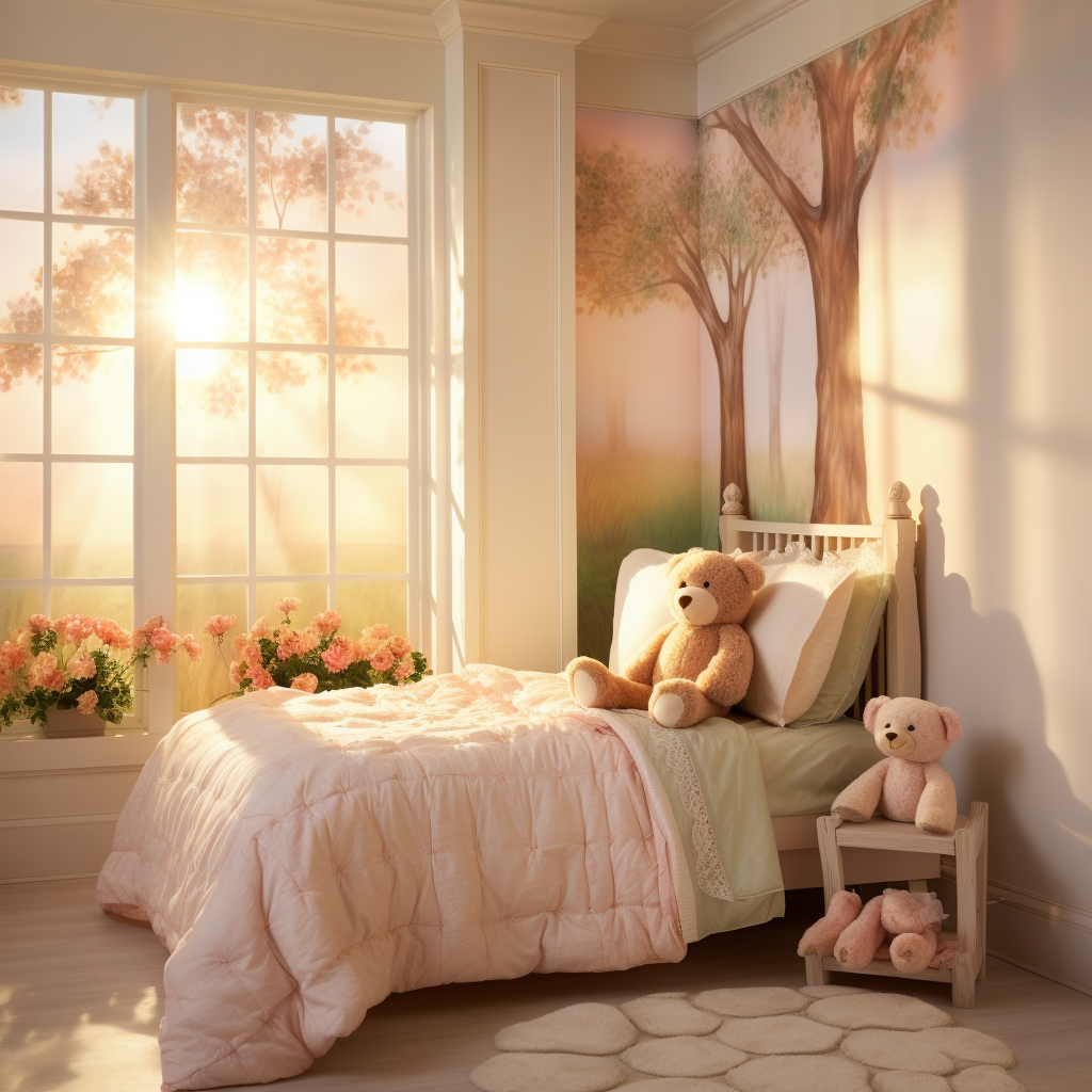 Little girl's traditional bedroom with double bed