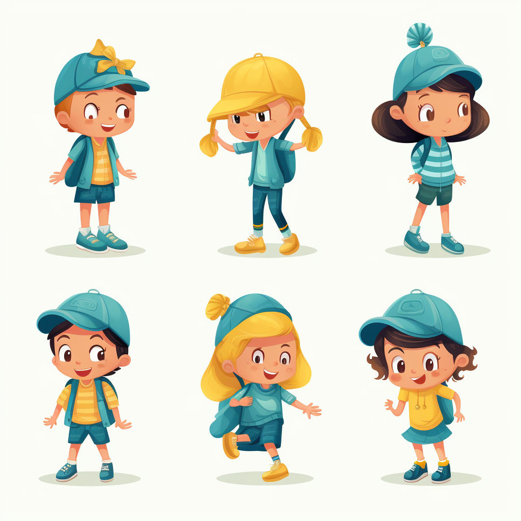 Cute Little Kids Character with Teal Shoes and a Yellow Hat