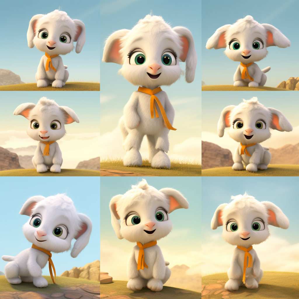 Little lamb character with different expressions