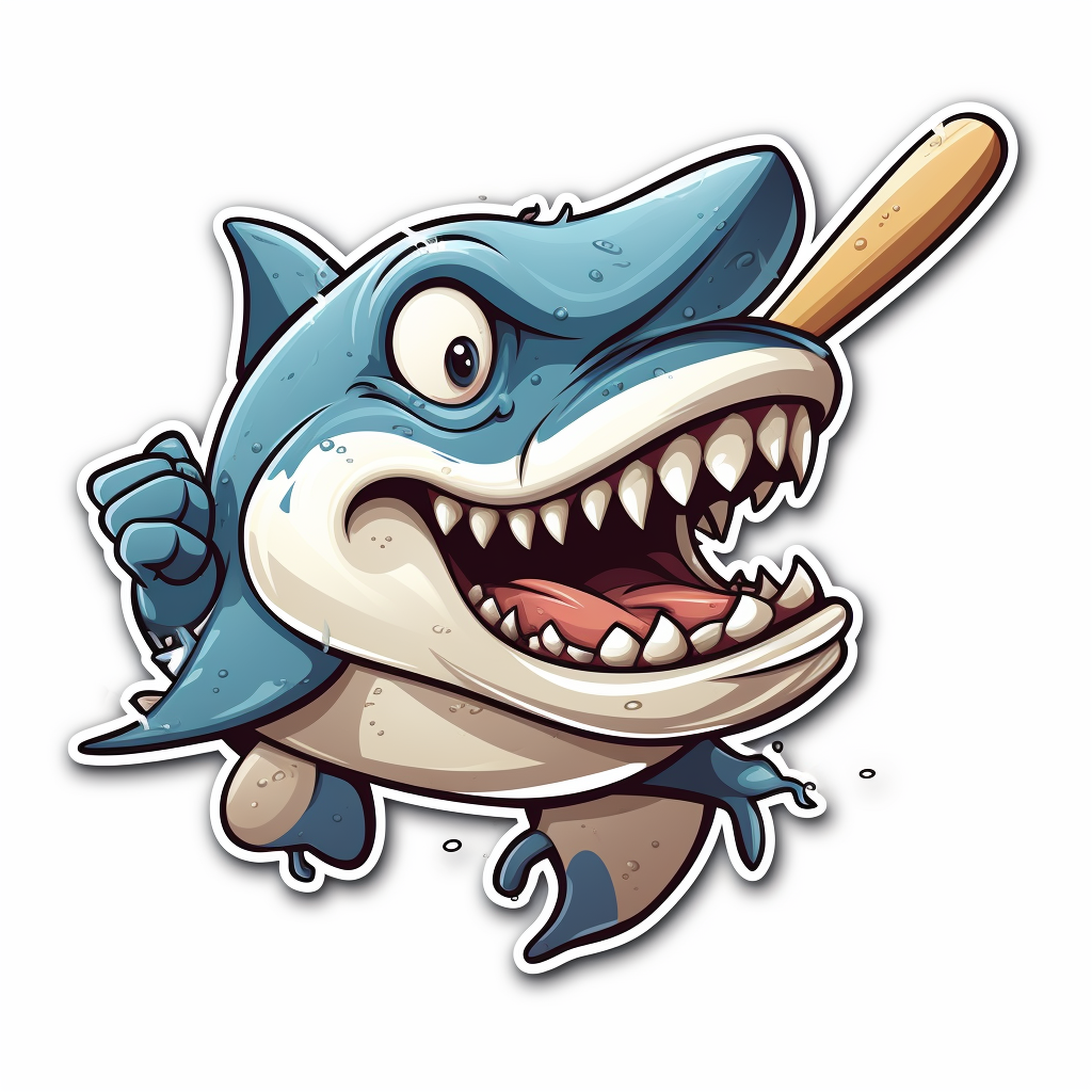 Stylized Hammerhead Shark Biting Wooden Baseball Bat