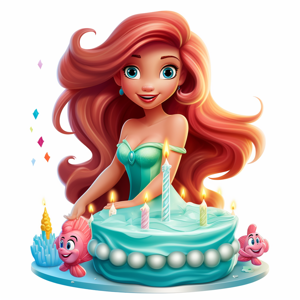 Disney-style Little Mermaid with Birthday Cake