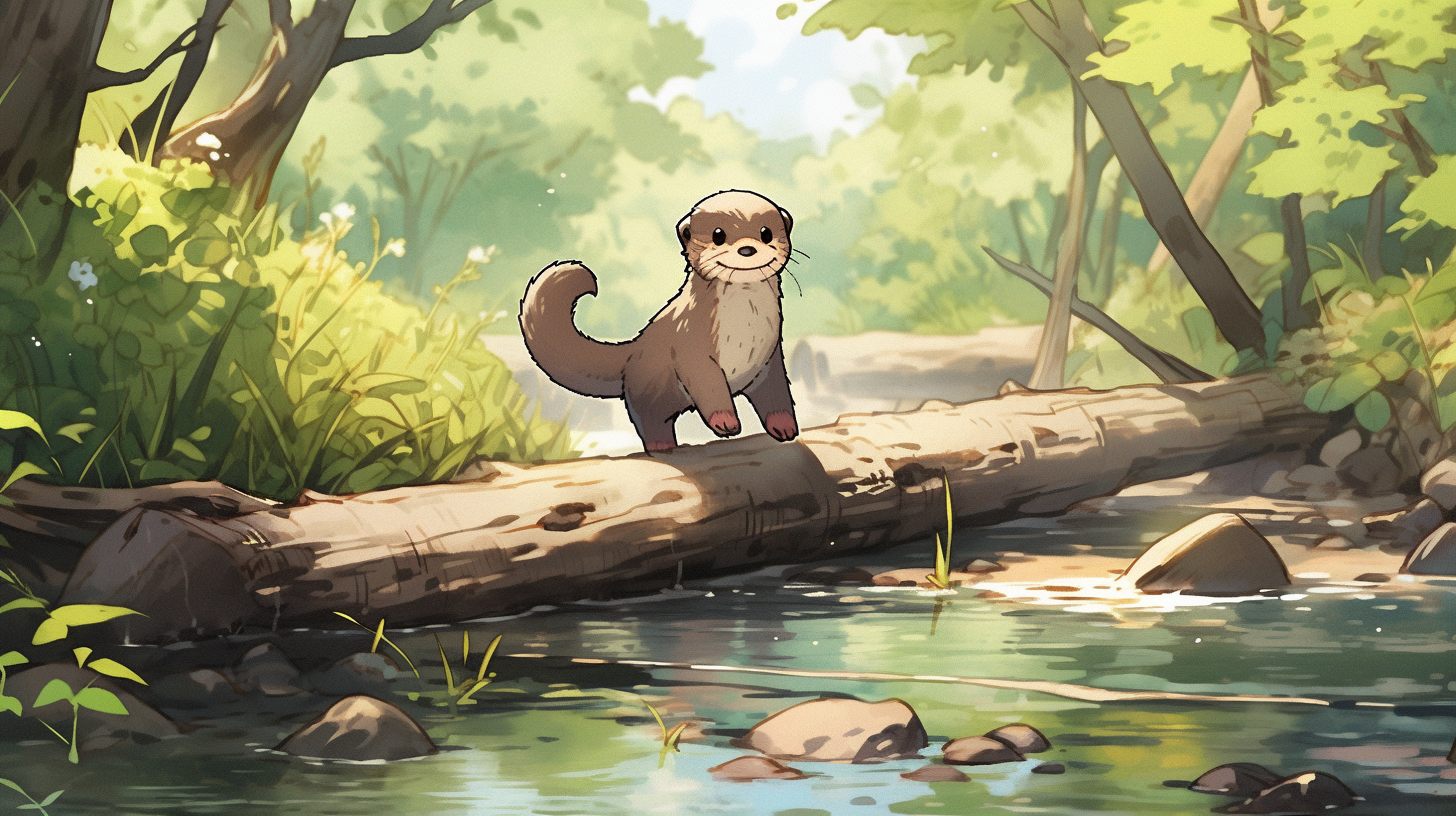 Adorable otter walking by the river