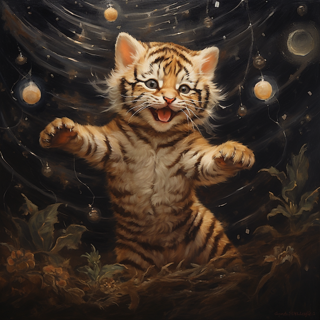 Little Tiger Dancing with Stars and Moon