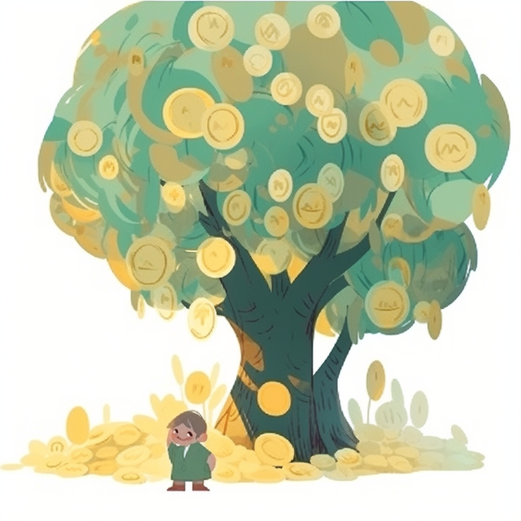 Little boy picking gold coins