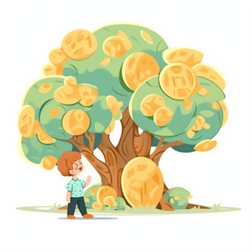 Young boy collecting treasure from a tree