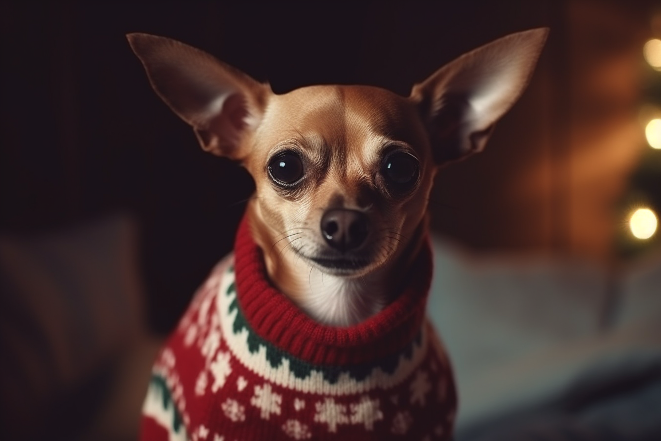 Cute dog in a festive sweater