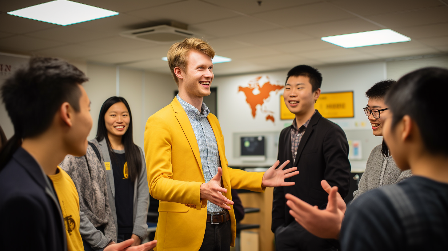 Asian students practicing pronunciation