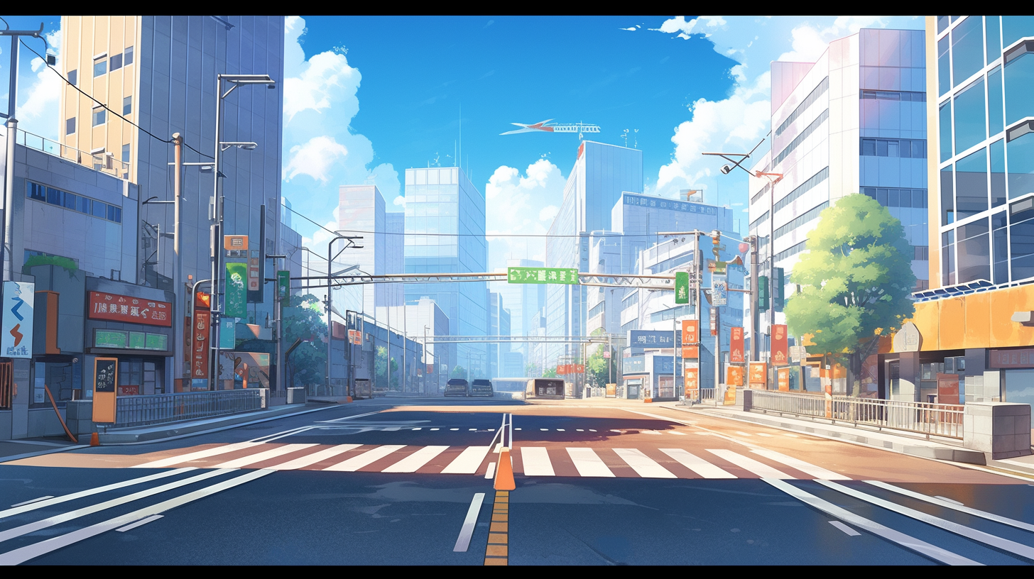 Lively city background with bustling streets