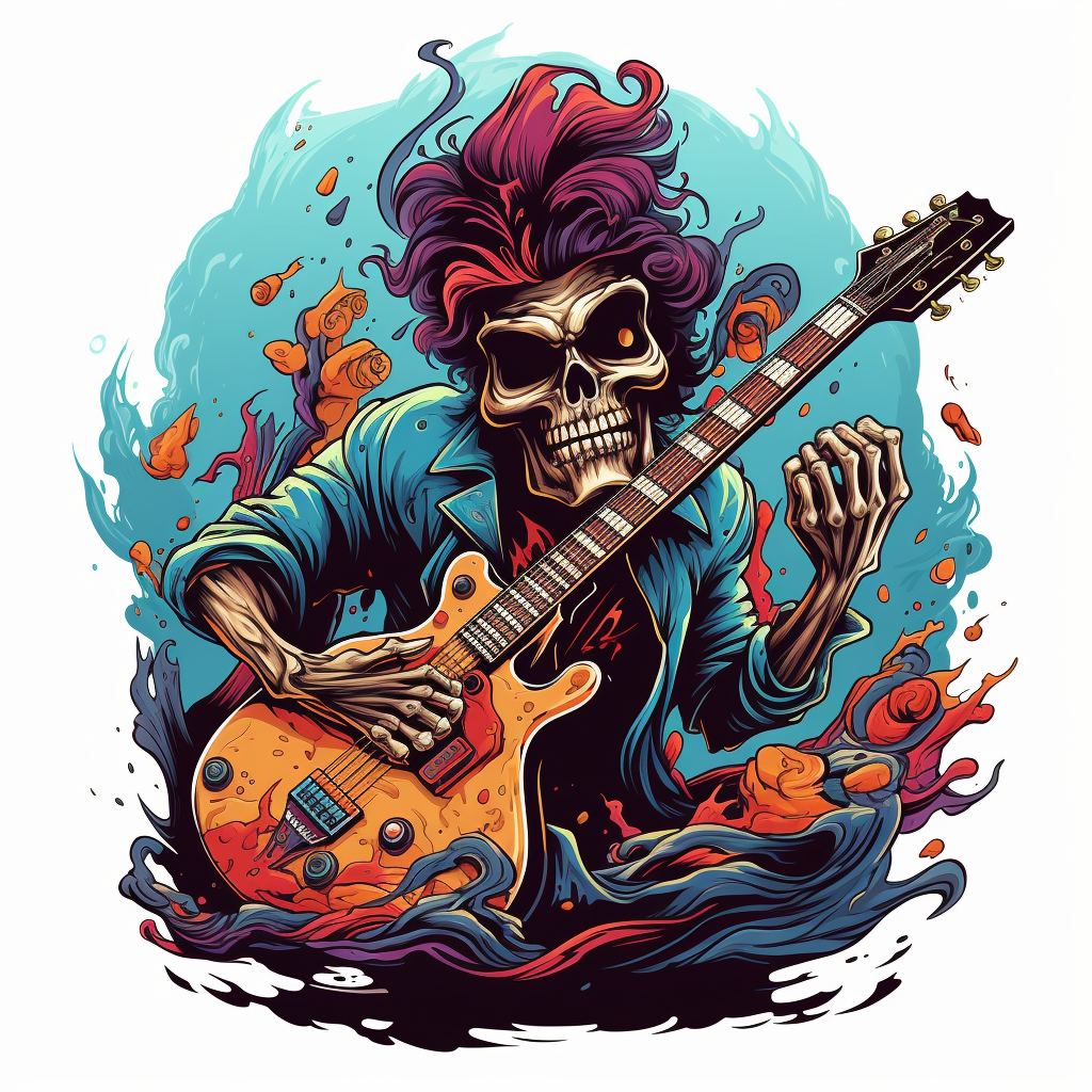 Cartoon tattoo design of a brooding guitar  ?