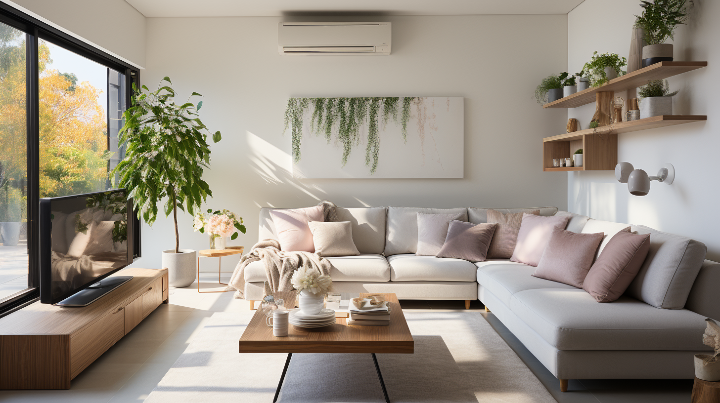 Air purifier in cream-themed living room