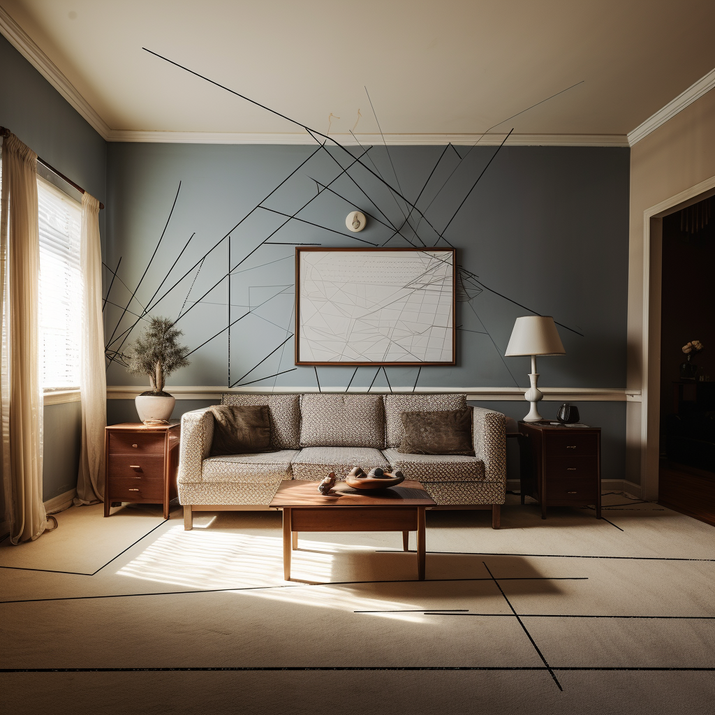 Living room background with fault lines