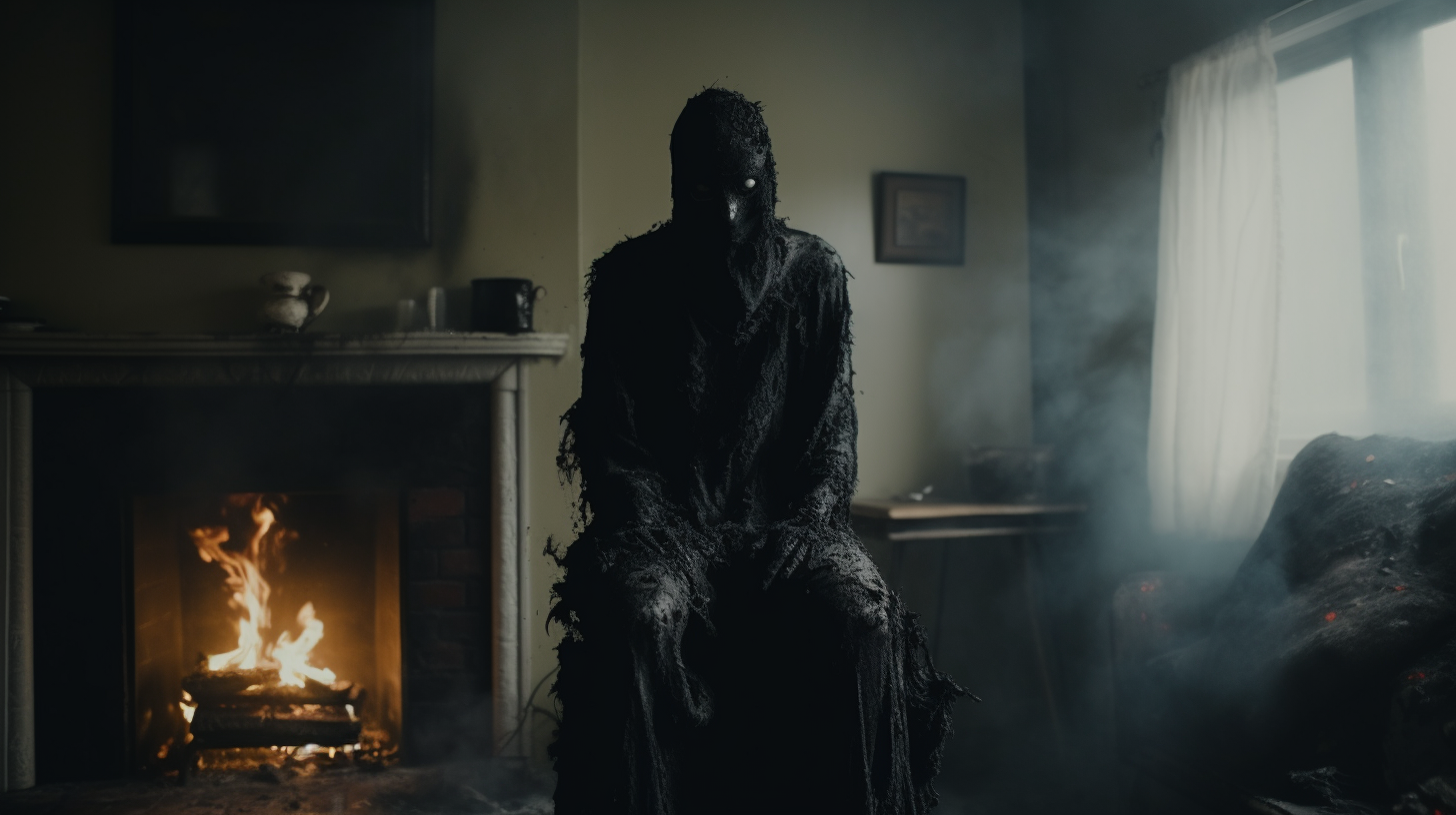 Sinister figure in living room fire