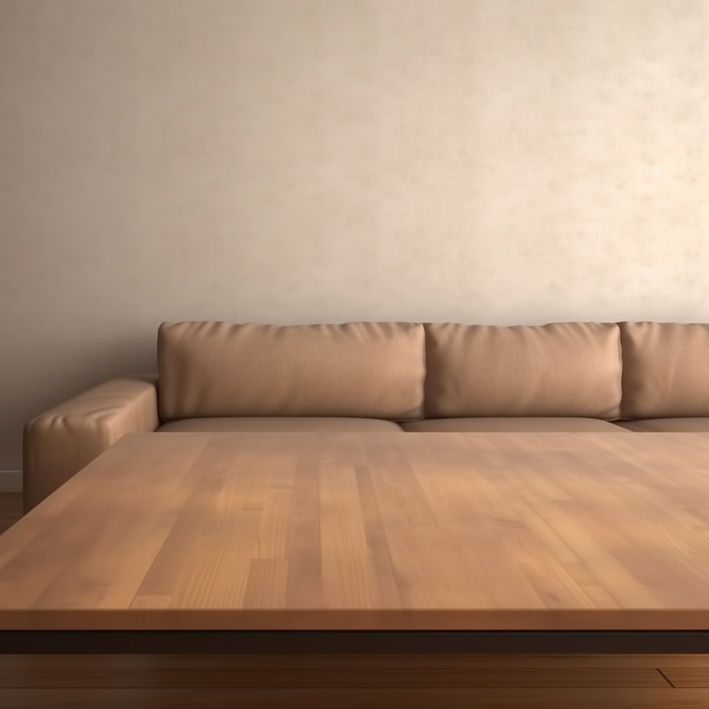 Empty table next to sofa in a living room