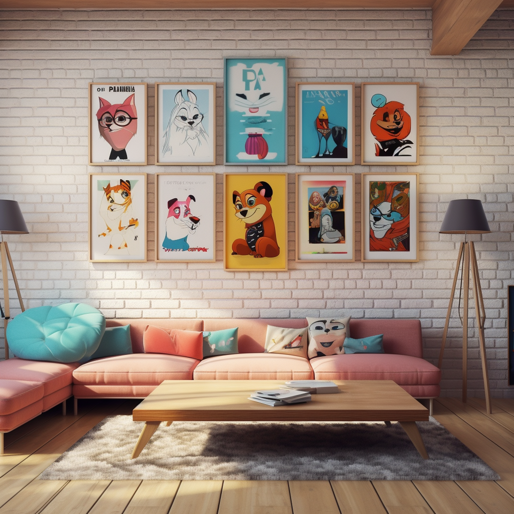 Colorful Disney Style Gallery Wall in Living Room