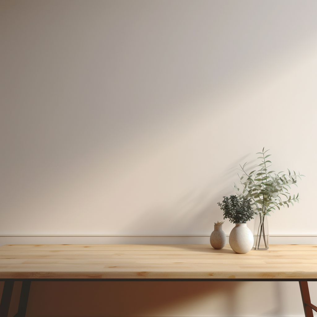 Empty table and blank wall in living room