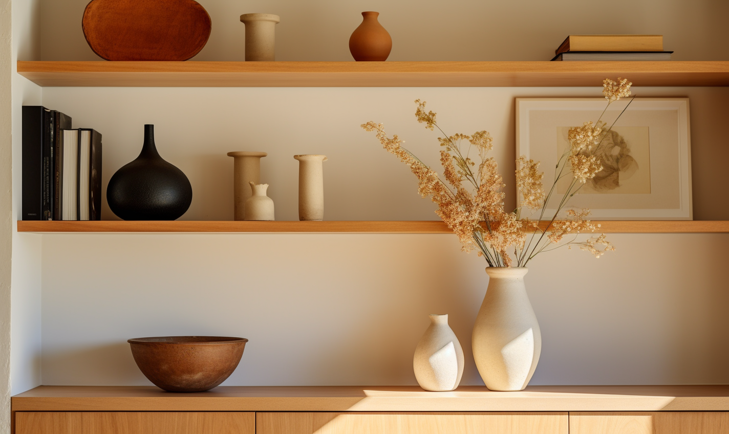 Built-in shelves in a living room villa