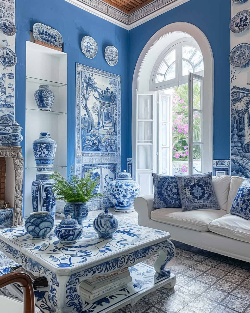 Blue and white mosaic tiles