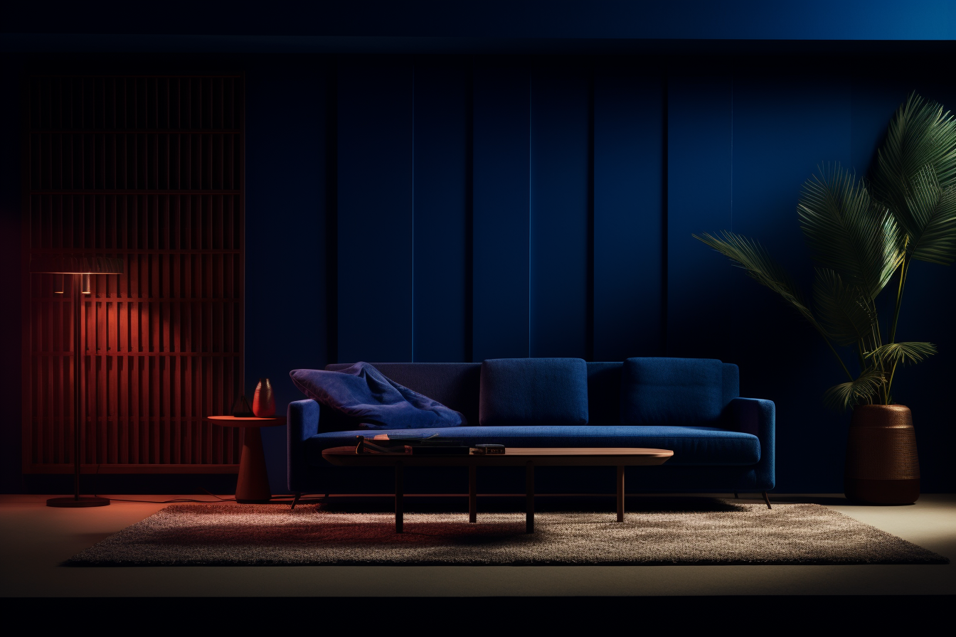 Dark blue living room with minimal background