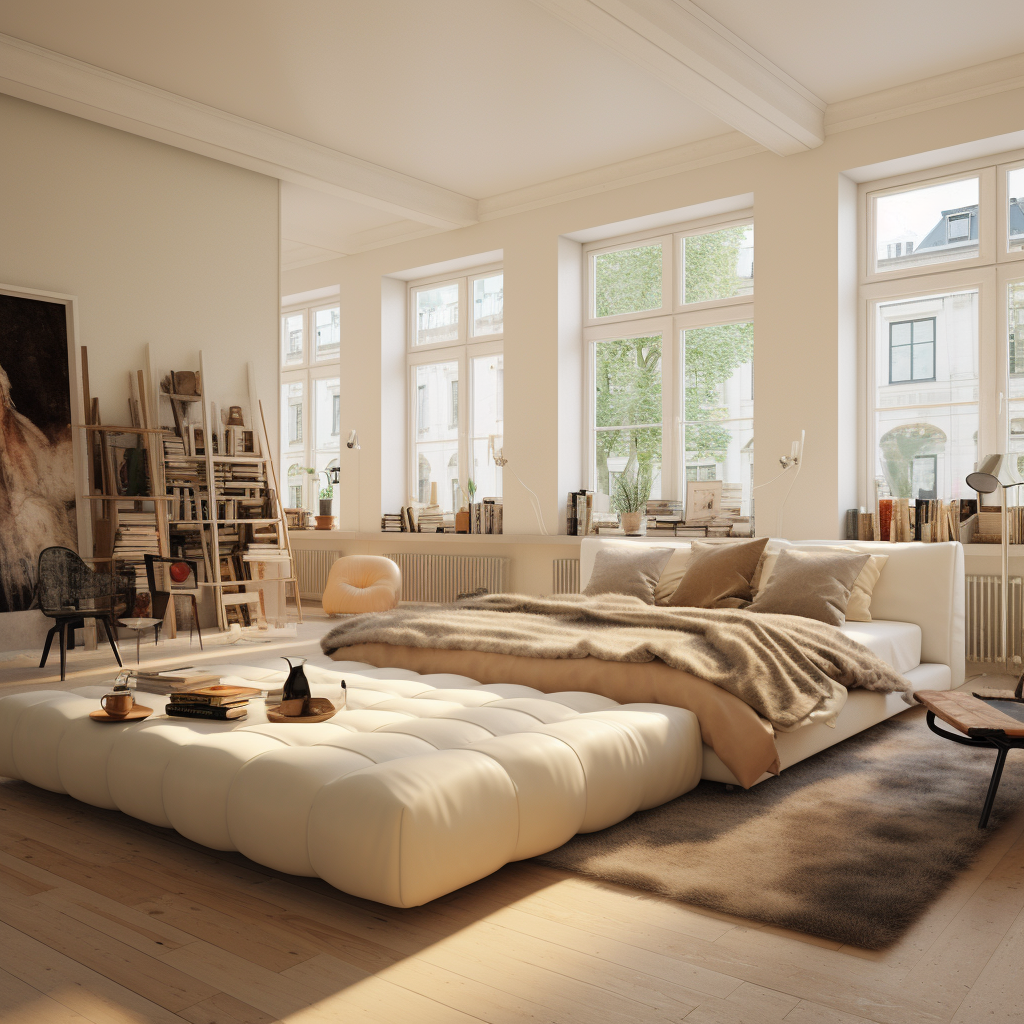 Cozy living room with large bed