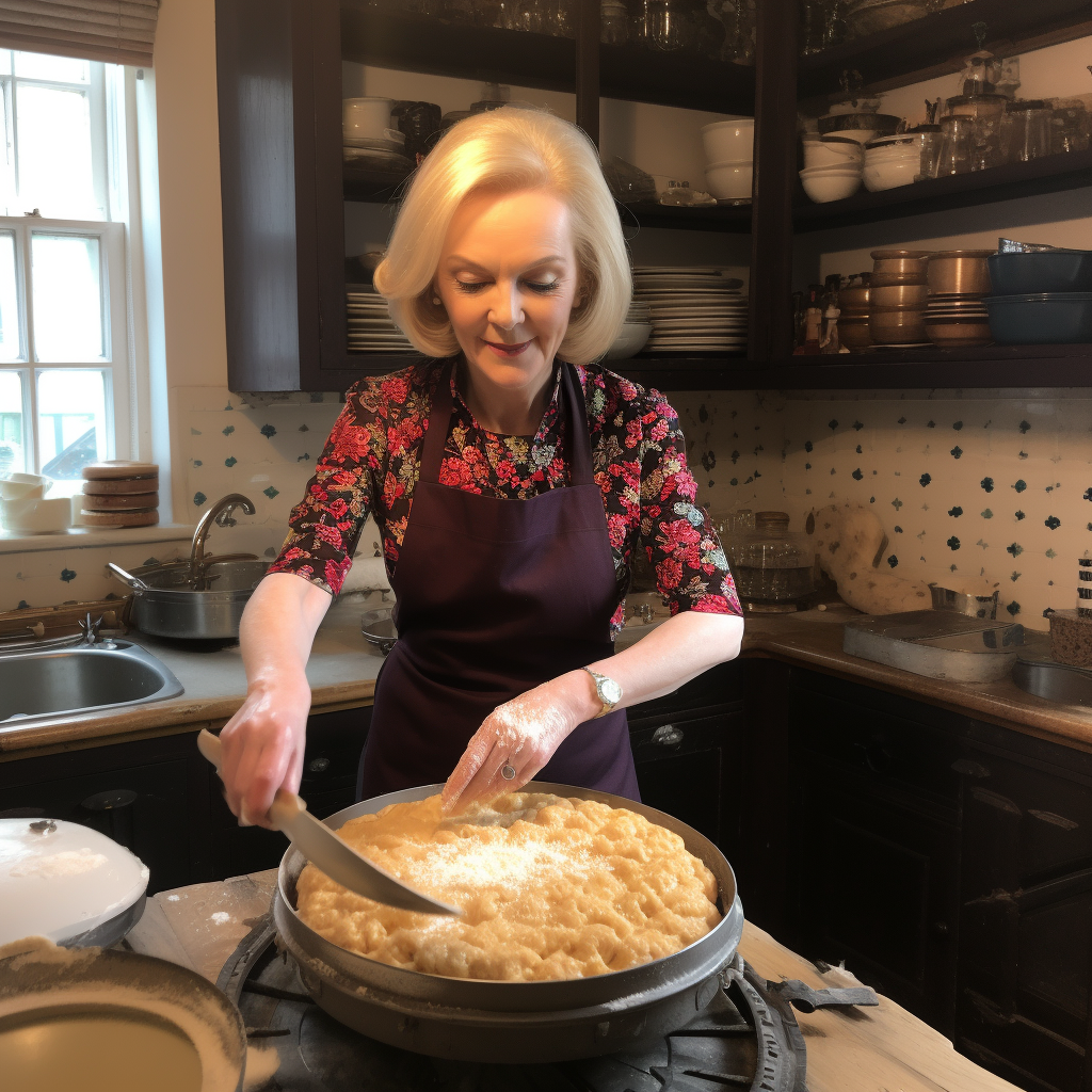 Liz Truss baking a delicious pie