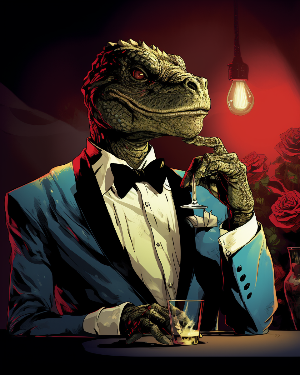 Comic book illustration of lizardman crime boss