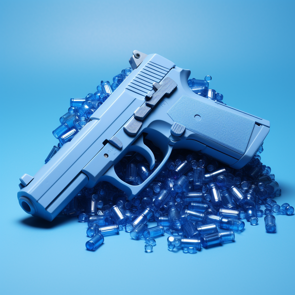 Loading the Barrel of a Toy Gun with Blue Color Pills - MidJourney Prompt