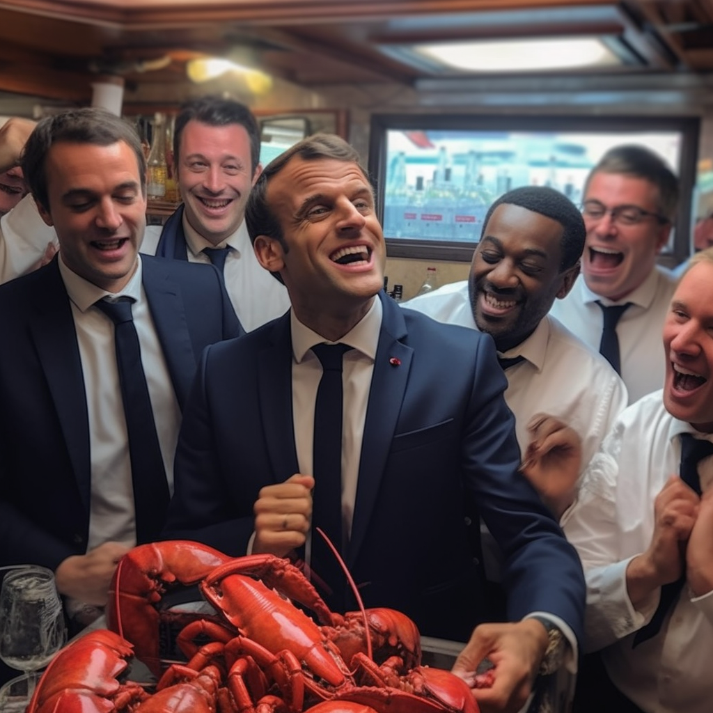 Macron singing with lobsters band