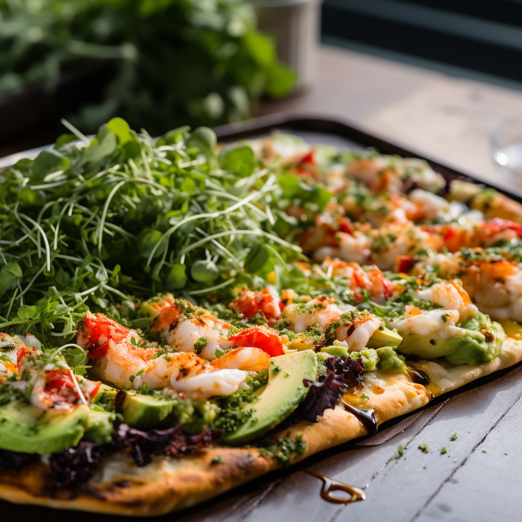 Scrumptious lobster and avocado flatbread pizza