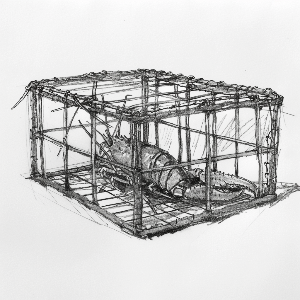 Simple lobster cage pencil drawing